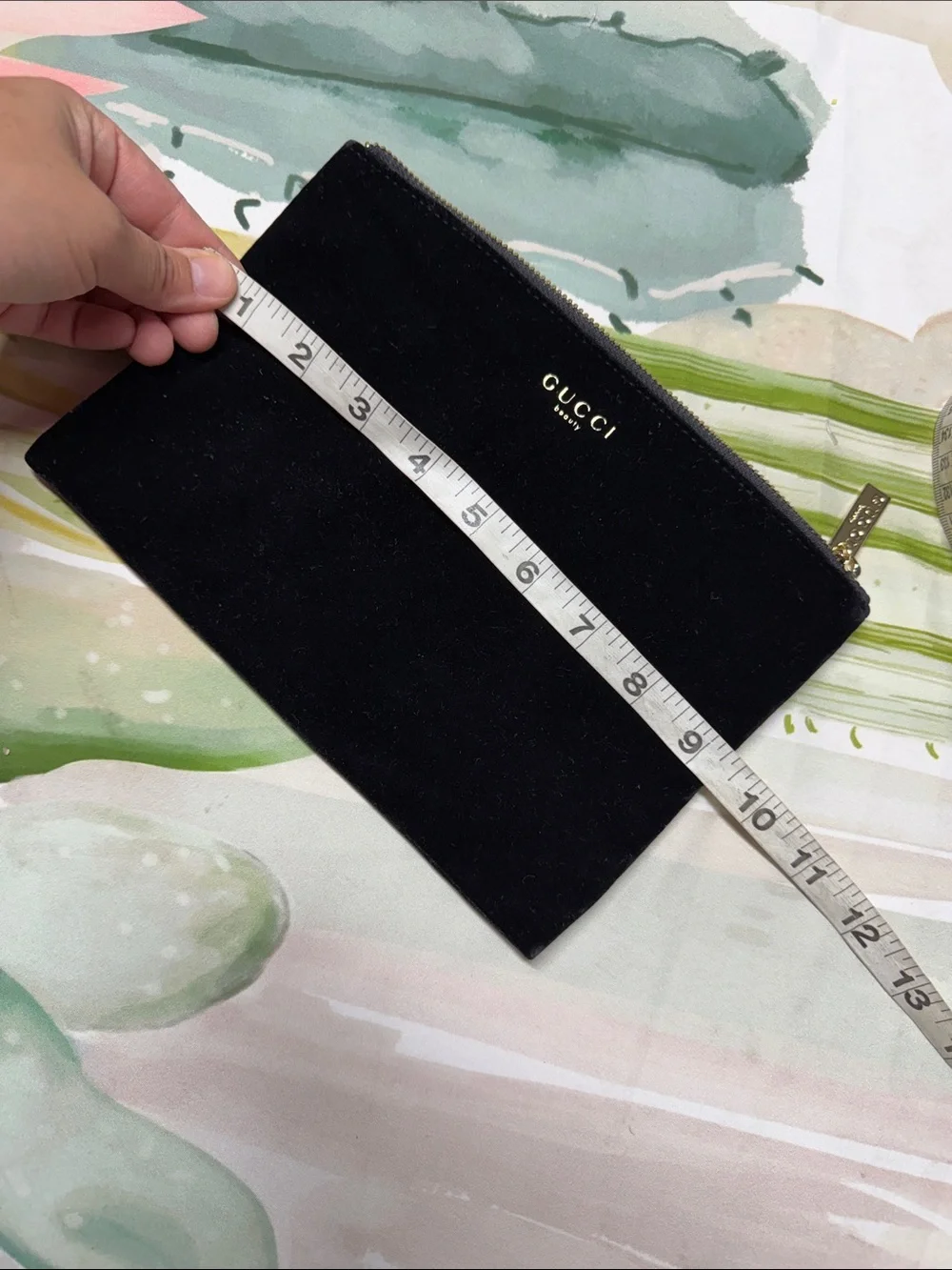 Gucci beauty Black Velvet Zip Pouch with Gold Logo Accent